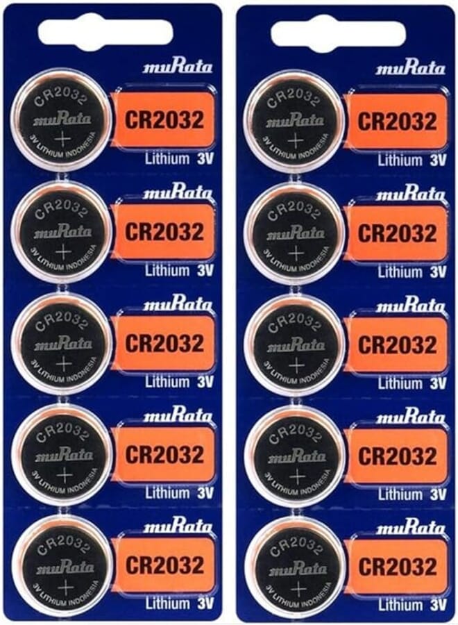 CR2032 3V Lithium Battery Pack of 10 CR2032 Flat Button Batteries Murata CR 2032 3 Volt Ideal Watch Battery, Remote Control, Car, Bios, Capacity 220 mAh Battery 2032 with Credit Card Case